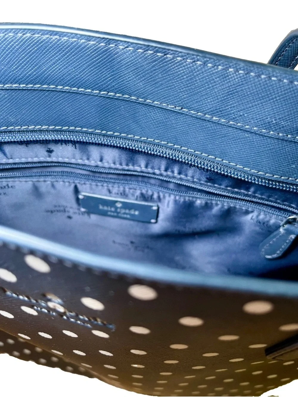 Kate Spade Jana Large Navy Dark Blue Tote White Polka Dot KE483 $359 Retail